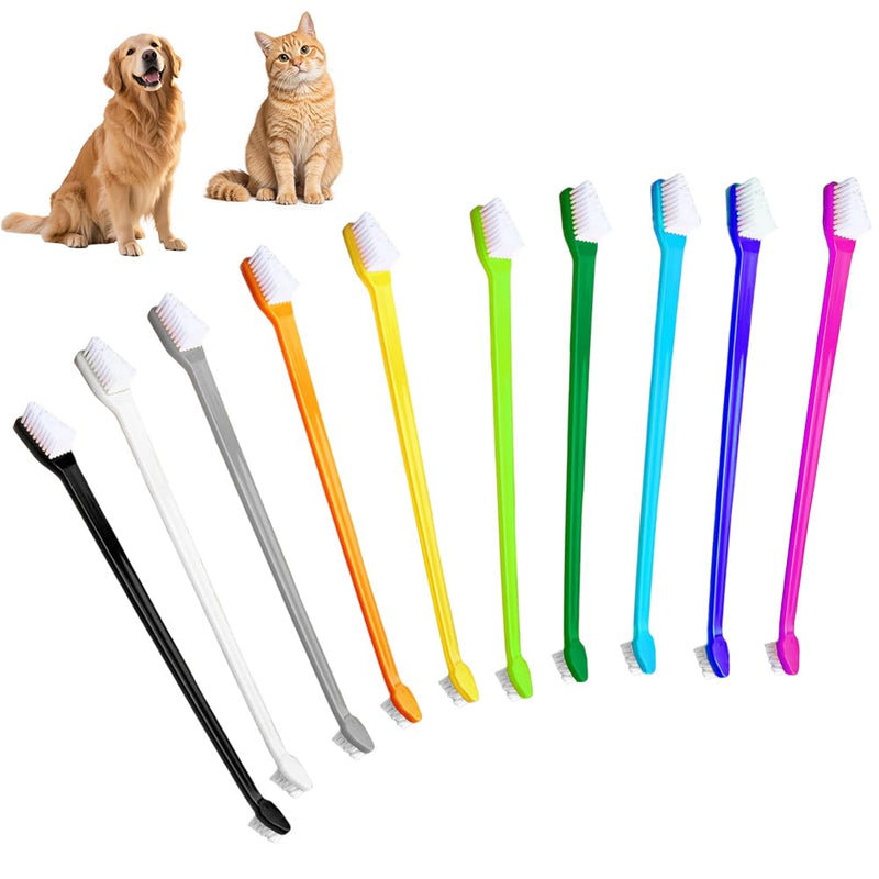 10-piece set of double-headed pet toothbrushes: Dog toothbrush for dogs and cats, long-handled dog toothbrush with soft bristles, Emmi Pet dental care set