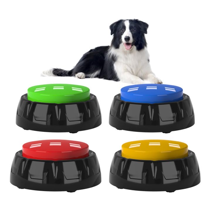 Voice Recording Button, Dog Buttons for Communication Pet Training Buzzer, 30 Second Record & Playback, Dog Talking Buttons Set 4 Pack with Stickers - PawsPlanet Australia