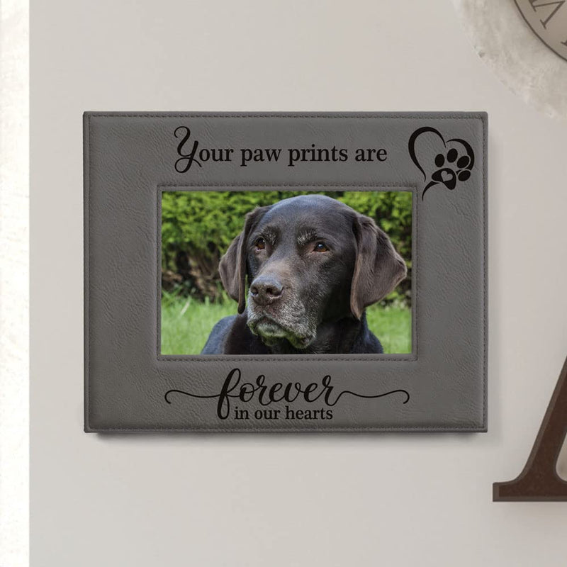 KATE POSH - Your Paw Prints are Forever in our Hearts. Engraved Leather Picture Frame. Memorial Pet Gift, Loss of Dog and Cat, Pet sympathy gift, In memory of (4" x 6" Horizontal) 4" x 6" Horizontal - PawsPlanet Australia