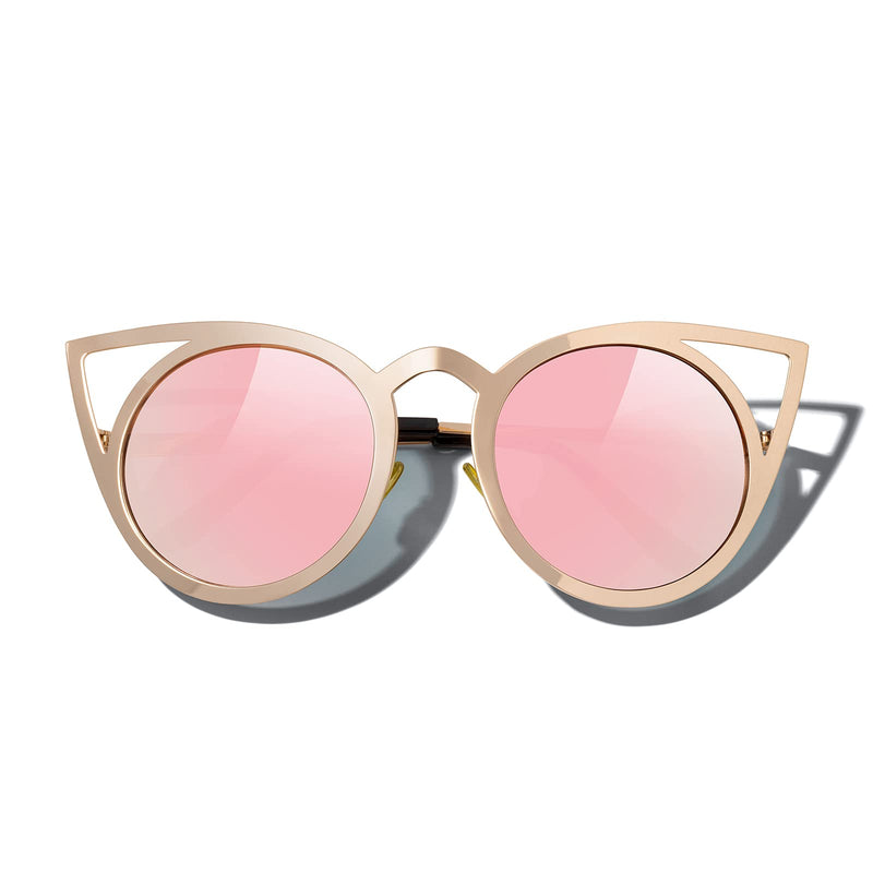 MERRY'S Cat Eye Sunglasses Round Metal Cut-Out Flash Mirror Lens Sun glasses S8064 Pink 50 Millimeters - PawsPlanet Australia