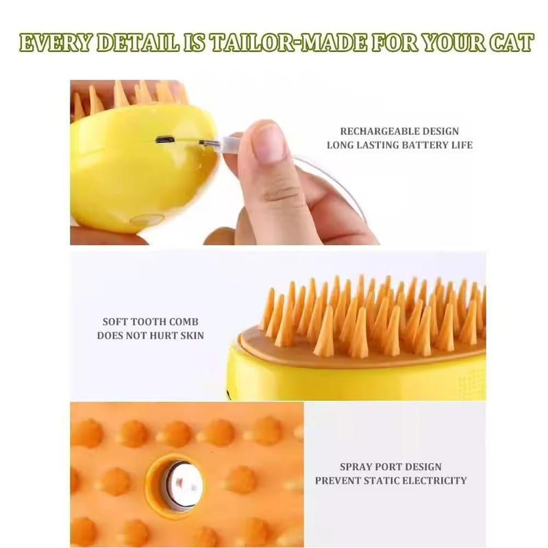 3-in-1 Rechargeable Pet Hair Brush: Massager, Steamy Comb & Self-Cleaning Mist Spray for Cats & Dogs - PawsPlanet Australia