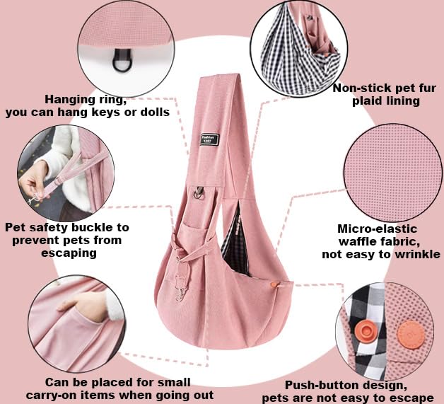 Dog Slings for Small Dogs,Soft and Breathable Waffle Fabric,Puppy Essentials,Reversible Dog Sling with Organizer Pocket,Suitable for Small Dogs and Cats,Pink - PawsPlanet Australia