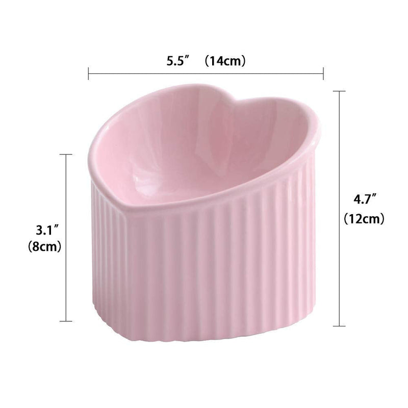 Pink ceramic Raised Cat Bowls, Tilted Elevated Food or Water Bowls, Stress Free, Backflow Prevention, Dishwasher and Microwave Safe, Lead & Cadmium Free Pink