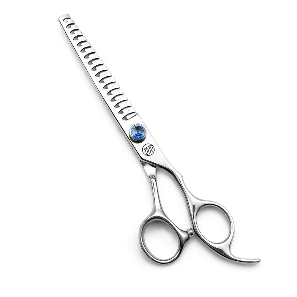 Professional Dog Grooming Straight, Curved, Thinning/Blending/Chunking Scissors Kit, JP-440C Stainless Steel Pet Cat Hair Cutting/Trimming Shears, Silver 7" (17-Tooth Chunker)