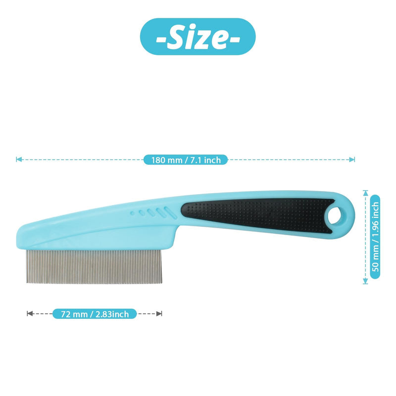 Flea Comb for Dogs and Cats - Lice Comb with Rubber Handle - Promotes Hair Growth and Removes Loose Hair, Knots, and Flakes Flea Brush for Pets (Blue) Blue - PawsPlanet Australia