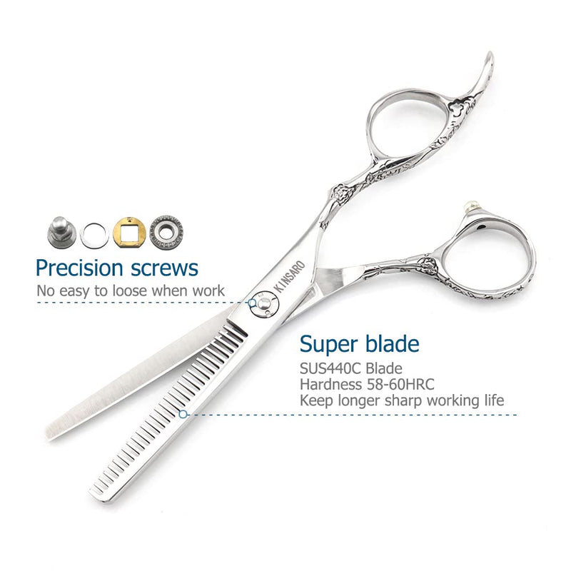 Hair Scissors 6 Inch Professional Barber Hair Thinning Scissors Thinning Shears 440C Barber Shears 30 Teeth Rose handle KINSARO for Hairdresser Barbershop or Home Use 6" Thinning