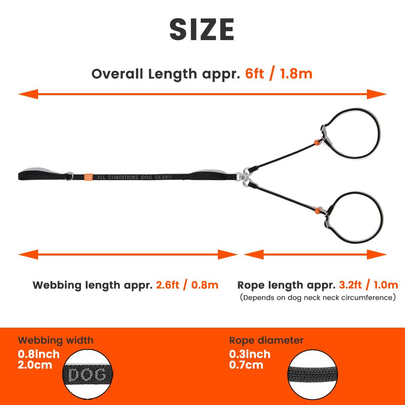 Howgo Double Slip Leash Slip Lead with Two Handles| Dual Dog Slip Lead for 2 Dogs,360° Swivel No Tangle | Dog Training Collar | Double Clip Leash Coupler and Splitter (Black, 6FT) Black w/ Handle 6FT