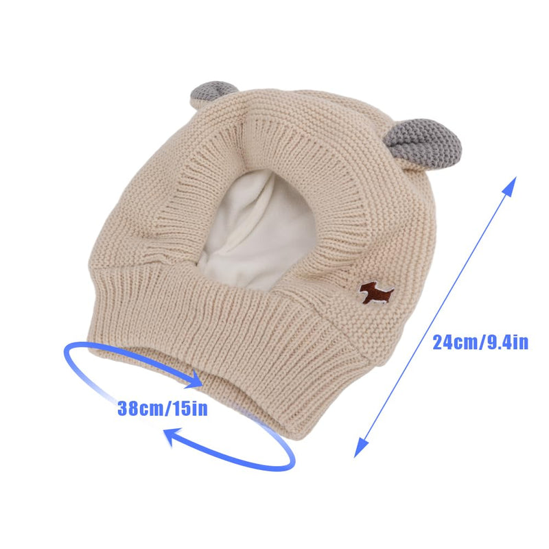 Tiiyee Quiet Ears for Dogs, Pet Ear Covers Hoodies Earmuffs Snood Noise Protection for 33-55lb Medium to Large Pets Knitted Fabric Hat Warm Winter Scarf Head Wrap Anti Anxiety Barking Headwear(Beige)