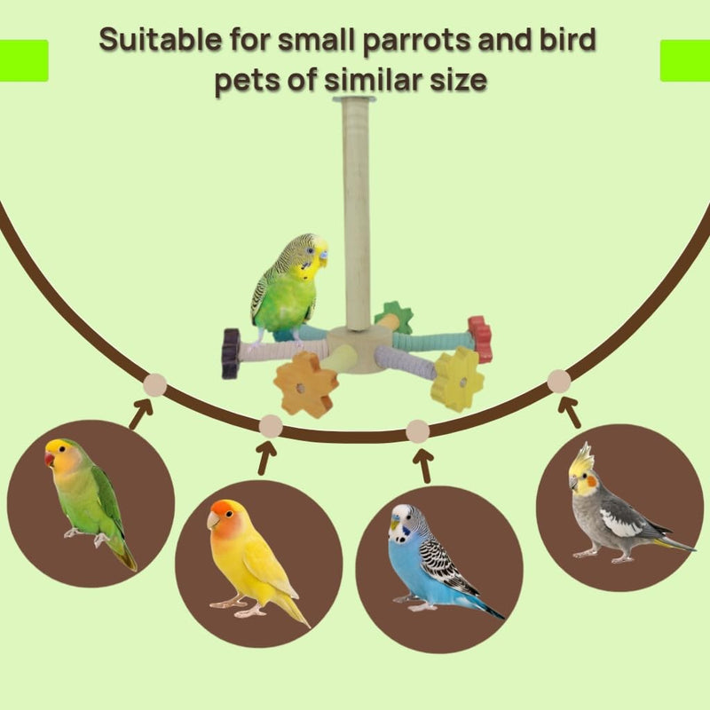Flower Bird Stand Perch Toy, Interactive Spinning Parakeet Toys, Wooden Exercise Wheel Parrot Toy, Colorful Enrichment Cockatiel Toy for Birds Cage, Bird Cage Accessories Perch Toys for Budgies - PawsPlanet Australia