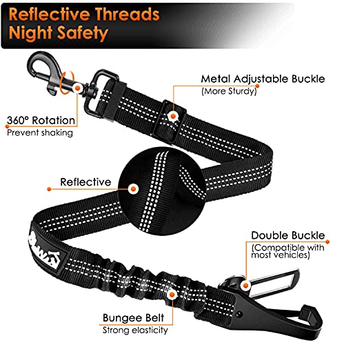 SlowTon Dog Seat Belt, Adjustable Dog Safety Belt Leash, 2 in 1 Latch Bar Attachment Dog Car Seatbelt with Elastic Nylon Bungee Buffer, Reflective Nylon Belt Tether Connect to Dog Harness (Black) 27.55 Inch 1 Pack - Black - PawsPlanet Australia