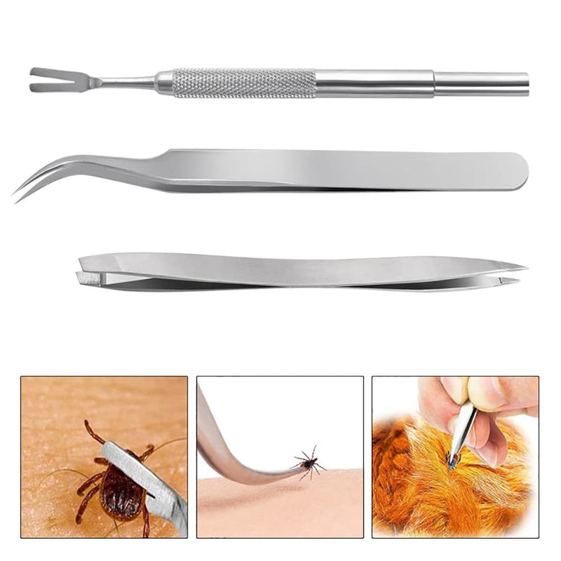 2 Pcs Stainless Steel Tick Tweezers Dual Tipped Tick Remover Tool First Aid Tweezers Tick Killer Tweezer for Human Dogs Cats - PawsPlanet Australia