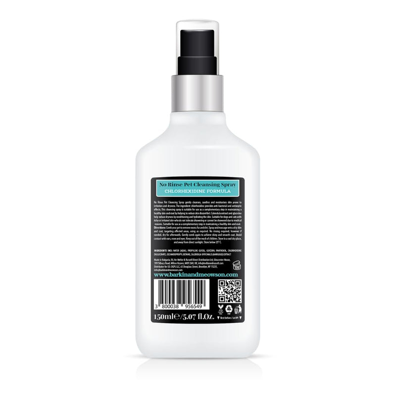 Barkin & Meowson MedExpert No Rinse Pet Cleansing Spray with Chlorhexidine Formula 150ml / 5.07 fl.oz for Dogs and Cats - For Irritated Skin - Fragrance Free No Rinse Cleaning Spray - PawsPlanet Australia