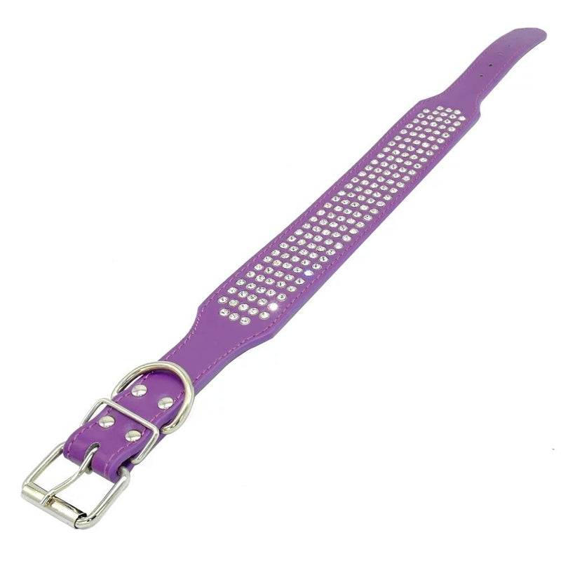 Rhinestones Dog Collars - 2 Inch Wide & 5 Rows Full Sparkly Crystal Diamonds Studded PU Leather - Beautiful Bling Pet Appearance for Medium & Large Dogs,19-22" Purple Neck 19-22",Fit 65-85lbs