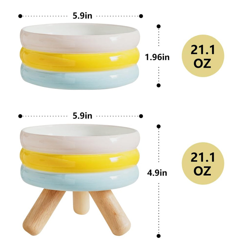 2024 Cute Ceramic Pet Feeding Bowls for Dogs and Cats, Ceramics Cat Bowl with Non-Slip Wood Stand Elevated Dog Bowl for Medium Dog Food and Water Bowl (Iridescent) Iridescent - PawsPlanet Australia