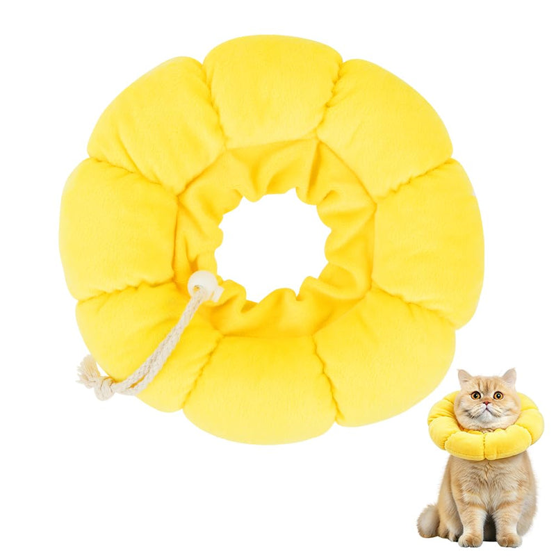 Cat Recovery Sunflower Collar, Adjustable Yellow Recovery Collar, Soft Sun Flower Neck Cones, Anti-Bite/Lick, Washable and Breathable, Cute Pet Neck Cones Protector for Cats, Dogs & Rabbits, M