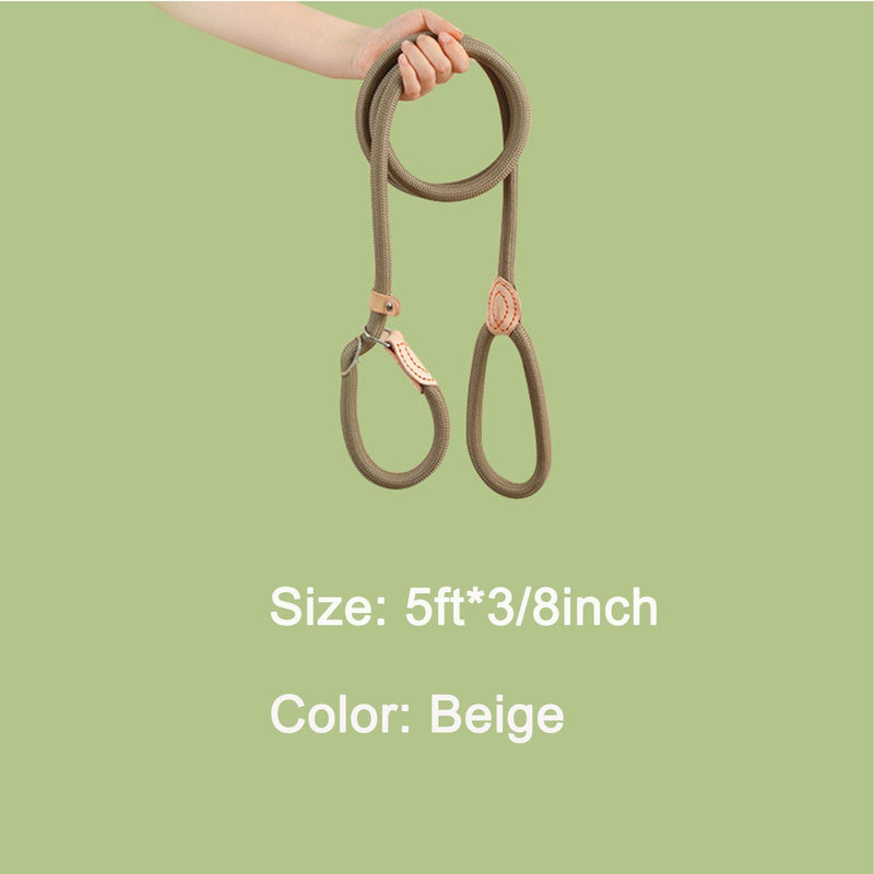 Slip Lead Dog Leash,Comfortable NBR Handle,Nylon Rope Lead for Control Safety Training,Preventing Dogs from Suddenly Rushing,Leashes for All Dogs (Basic Style?Beige-5ft*3/8inch) - PawsPlanet Australia