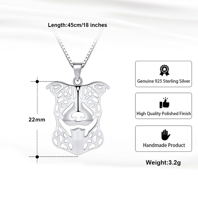 Pitbull Dog Sterling Silver Necklace Dangle Earrings Set by Ginger Lyne Ears Down Puppy Dog Pet Pendant Box Chain Doggie Animal Paw Print Heart Jewelry for Pit Bull Mom Ears Down Necklace - PawsPlanet Australia
