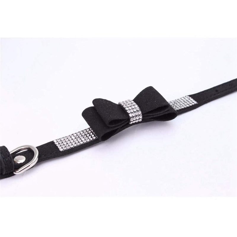 Rhinestone Dog Collar, Cute Dazzling Sparkling Soft Suede Leather Dog Cat Rhinestone Collar Crystal Diamond Pet Dog Puppy Collar XS Black-2 - PawsPlanet Australia