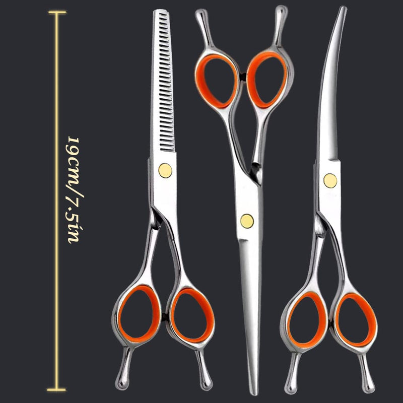 AIRY 7.5-in Professional Dog Grooming Scissors Set - Premium Stainless Steel Scissors Kit Including Straight Cutting, Thinning Shears, Curved Scissors,Comb and Storage Bag,Pet Grooming Kit for Dogs 5IN1 - PawsPlanet Australia