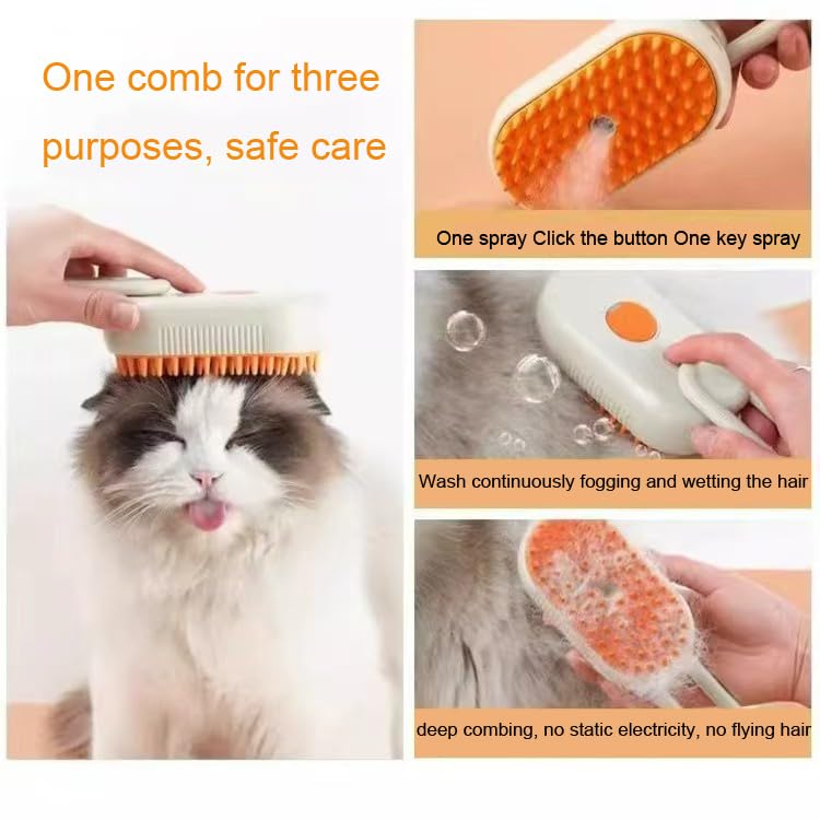 4 in 1 Cat Steam Brush Cat and Dog Anti-Static steam Brush with Spray for Massaging,cleaning,Shedding,Grooming,Rechargeable Pet Grooming Brushes(white brush) white brush - PawsPlanet Australia