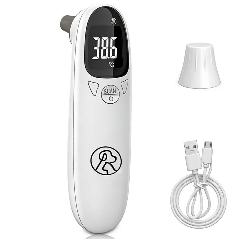 Ear thermometer for dogs and cats, digital pet thermometer with LED display, fast fever detection in seconds, portable ear thermometer for puppies, cows and sheep
