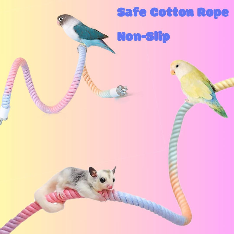 2Pcs Gradient Bird Rope Perch Stand Bird Cage Climbing Rope Toys Accessories of M5*30mm Screw for Cockatiels Lovebird Parakeet Budgies Sugar Gliders Hemp Swing(31.4'' & 14'') Rainbow 2pcs - PawsPlanet Australia