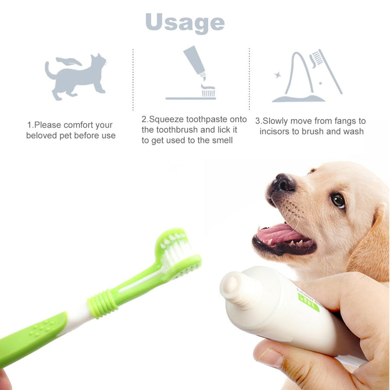 2 x Dog Toothbrush Pet Toothbrush for Dogs Pet Toothbrush Triple Head Dog Toothbrushes Long Handle Dog Toothbrush for Dogs and Cats