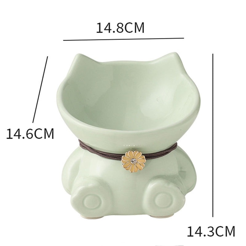 Ceramic Raised Cat Bowls for Indoor Cats 5.8 Inch Green Cute Elevated Food Bowls 15° Tilted Whisker Friendly Water Bowl Dishwasher Safe Puppy Feeding Set Supplies Dog Accessories Green Cute Elevated Cat Food Bowls