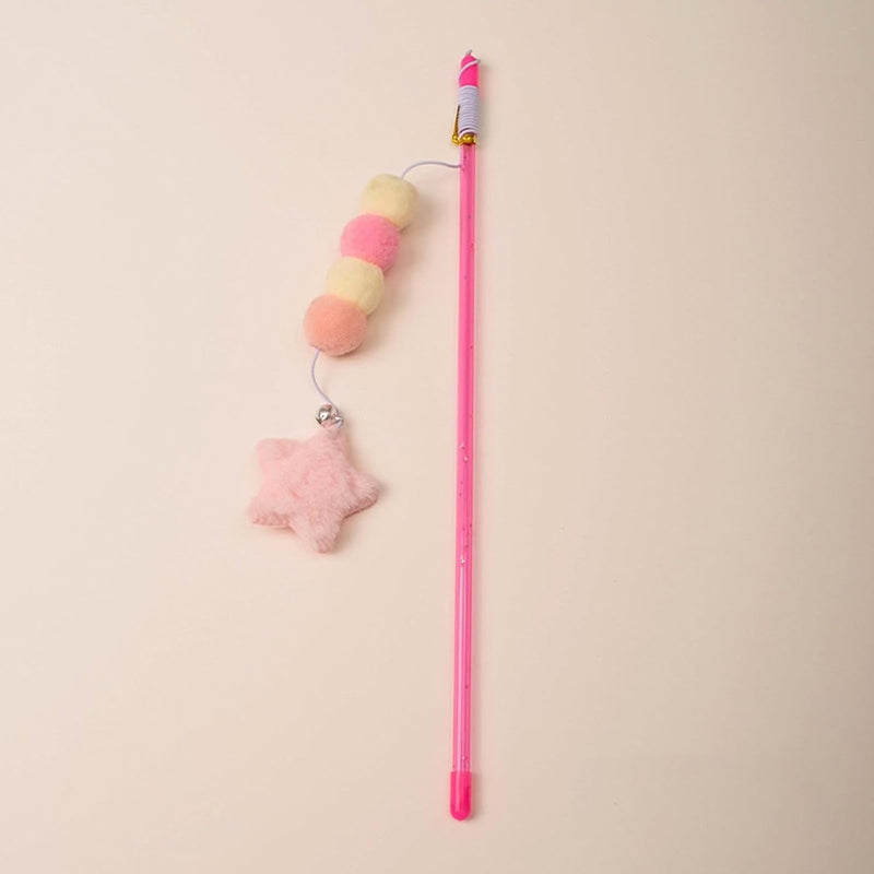 2 Pcs Pink Cat Stick Toy Elastic Rope Plush Ball Star Pendant Bite-Resistant Comfortable Grip Relieve Boredom Handmade Kitten Teaser Wand Cat Mice and Animals Toys Pet Supplies - PawsPlanet Australia