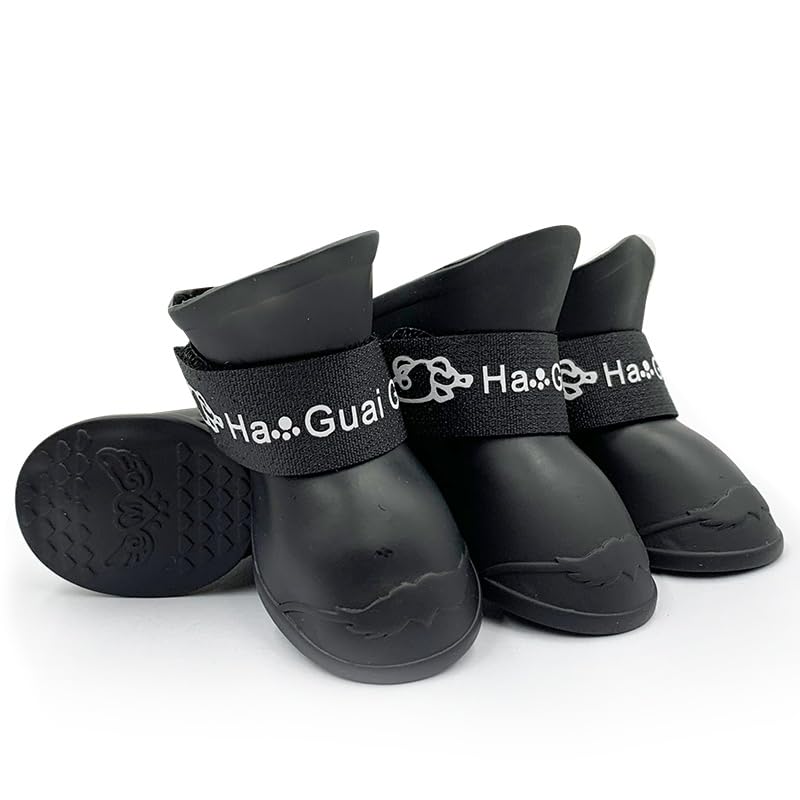 Cute Little Pet Dog Puppy Rain Snow Boots Shoes Booties Candy Colors Rubber Waterproof Anti-Slip (Black, XX-Large) XXL: 2.8''x 3.5''(W*L) Black