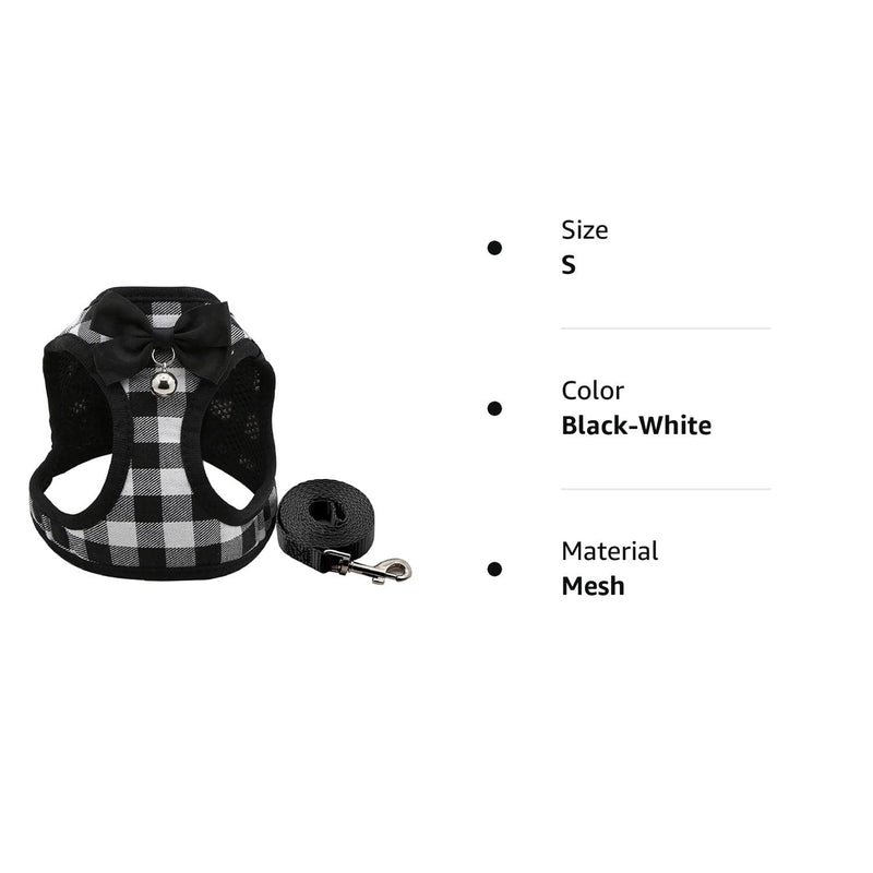 Catcat Walking Harness and Leash,Breathable Soft Kittens Vest for Cats Dogs, Escape Proof with Bell and Bow-Knot Decoration Christmas（Black and White，S） S Black and White - PawsPlanet Australia