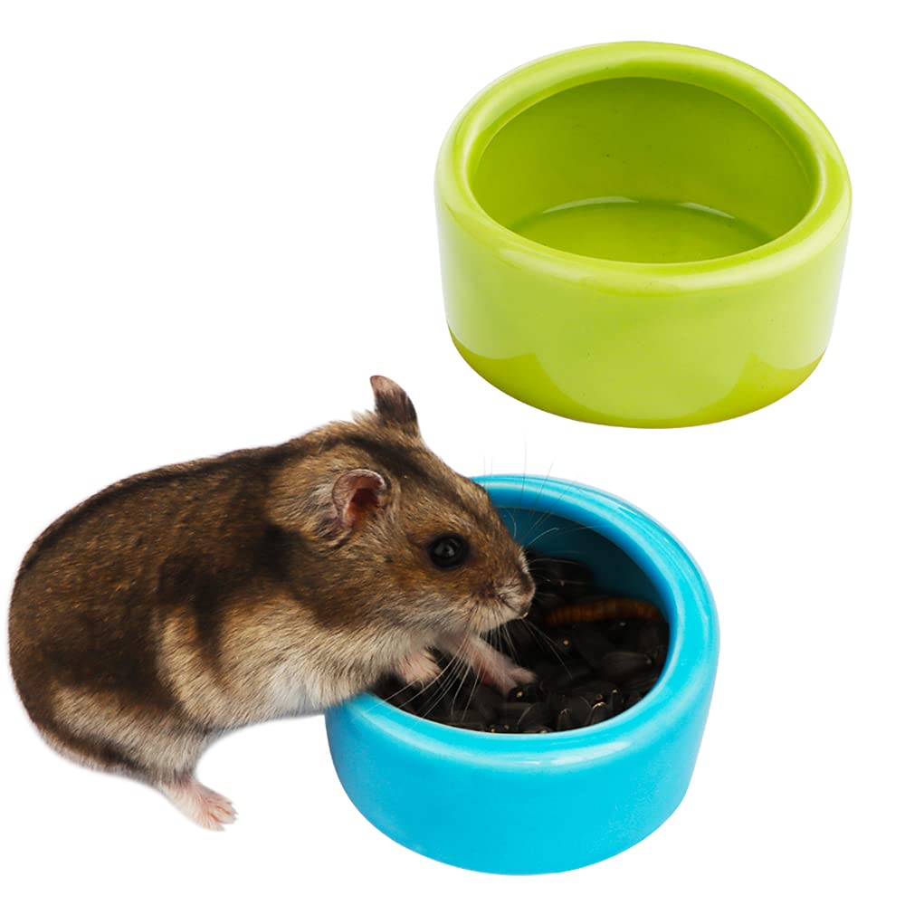 2 Pcs Ceramic Hamster Bowl, Small Animal Food Bowl and Water Dish Feeder for Hedgehog Hamster Guinea Pig Sugar Glider Rat Gerbil Mice Chinchilla (Colors May Vary)