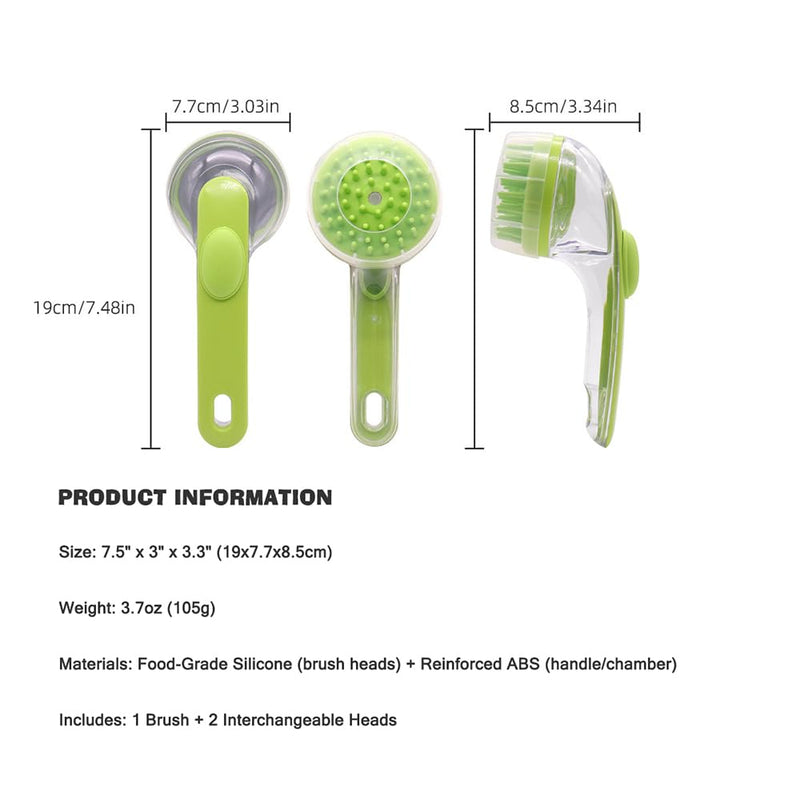 Pet Bath Brush with Shampoo Dispenser - Silicone Massage Grooming Tool for Cats & Dogs, Long Handle Dog Cat Bath Brush for Wet/Dry Use Green (ABS + Food-Grade Silicone, 7.5") - PawsPlanet Australia
