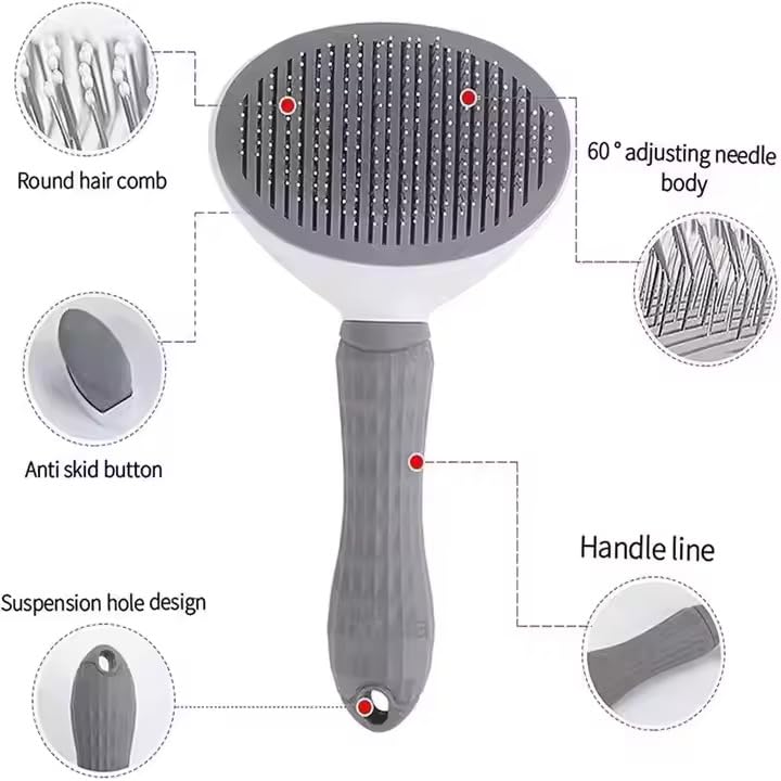 Self-Cleaning Pet Brush - One-Click Release Dog and Cat Grooming Tool with Oval Design for Easy Deshedding and Massage, Available in Sky Blue and Grey - PawsPlanet Australia