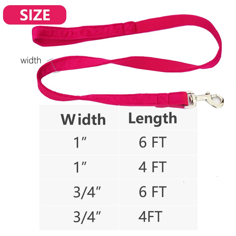 Bubblepup Velvet Dog Leash, 6ft/4ft Heavy Duty Dog Leash for Small Medium Large Dogs Training Leash 4/5 in. x 4 ft. Hot pink - PawsPlanet Australia