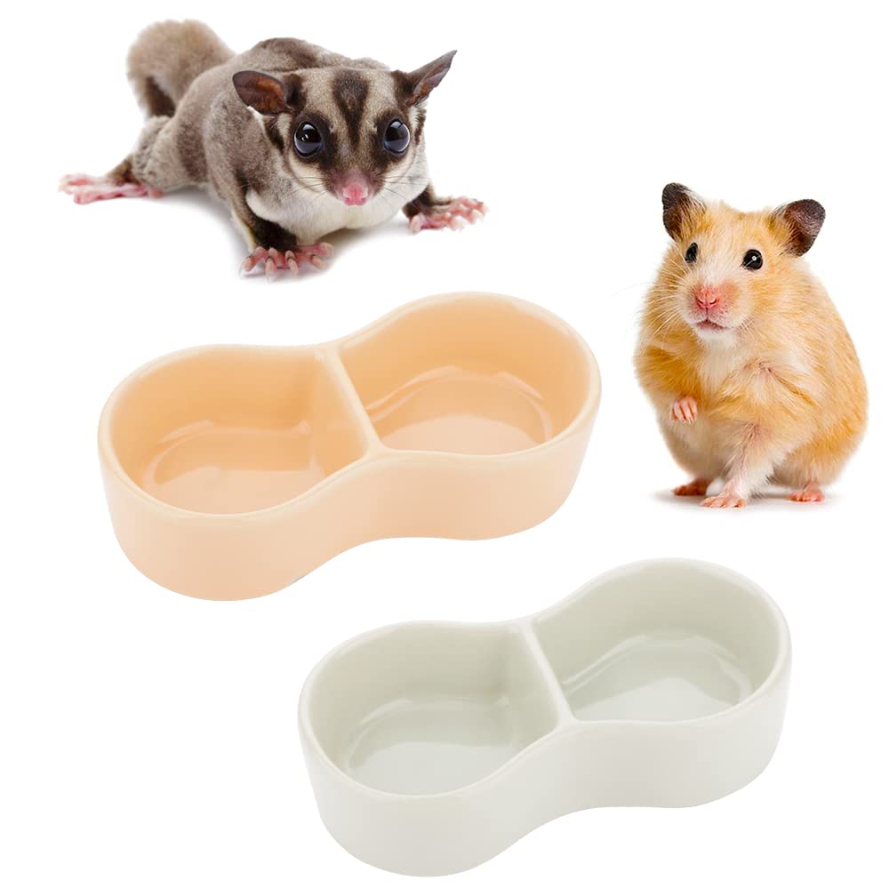 2 Pcs Hamster Ceramic Food Bowl, Double Grid Design Anti-turning Food and Water Dish for Hamster Hedgehog Sugar Glider Gerbil Chipmunk Rodent (Colors May Vary)