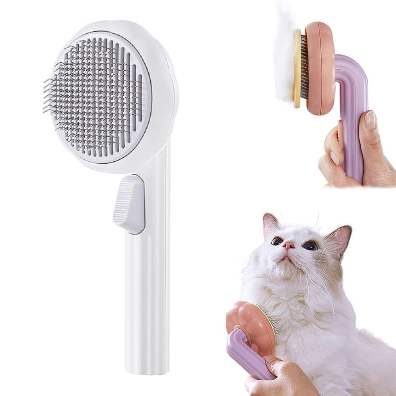 iZiv Cat Brush with Release Button, Pet Grooming Brushes for Indoor Cats, Hair Removal for Long or Short Haired Cats, Kitten Cats Dogs Rabbits, 232 HTPE Protection Points, Self Cleaning White