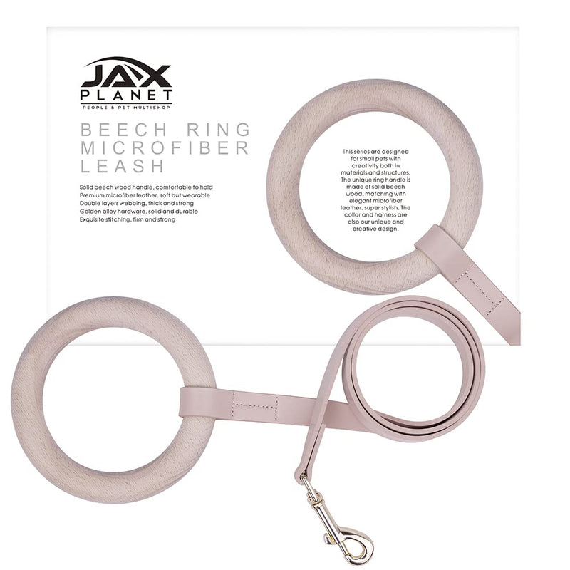 Microfiber Soft Leather Dog Leash -Wood Handle Girl Puppy Leash Made of Faux Leather - with Gold Alloy Hardware, Beech Ring - Fashion Accessories for Pets - Pink, Small, 47.2" Long Small- Length 3.94 feet Leash:PeachPink - PawsPlanet Australia