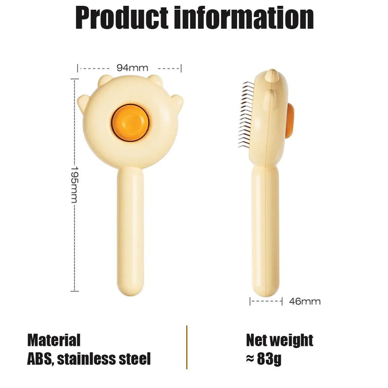 Pet Hair Brush with Release Button, Self Cleaning Cat Brush Pet Comb for Shedding Pet Hair Brush for Grooming Long and Short Hair Cats Dogs - Yellow - PawsPlanet Australia