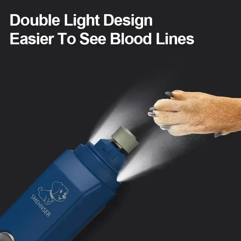 Electric Dog Nail Grinder with 2-Speed Adjustment, USB-C Rechargeable Pet Nail Trimmer for Small, Medium, Large Dogs and Cats, Low Noise and Vibration, LED Lights, LCD Speed Display - PawsPlanet Australia