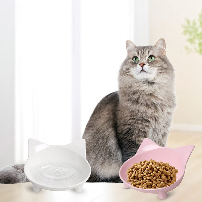 Skrtuan Cat Bowl, Food-Grade Melamine, Non-Slip, Shallow Design, 250ml, for Cats, Dogs, Rabbits & Hamsters (Pink, Grey, White) 3Grey+White+Pink