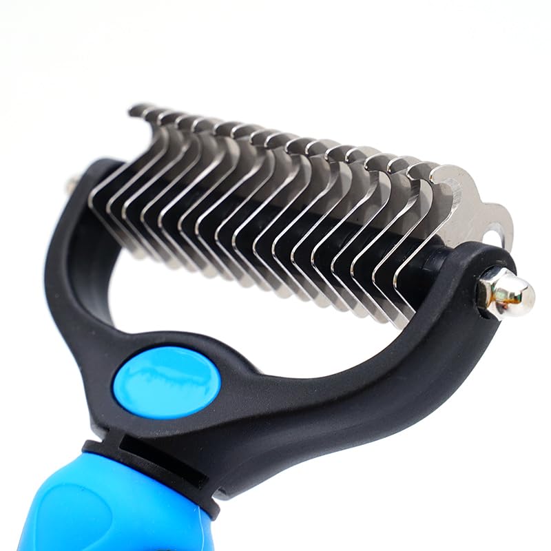 Pet Deshedding Brush for Dogs & Cats – Professional Grooming Tool for Short & Long Hair, Removes Loose Fur & Undercoat, Reduces Shedding S (two-sided 11+6 teeth): 17.0/7.4/2.5cm Color: Blue S - PawsPlanet Australia