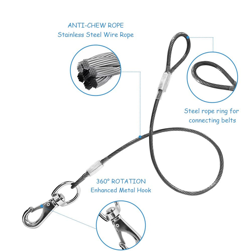 Chew Proof Dog Leash,2Pack Extension Metal Cable Lead,No Tangle Dual Dog Leashes,Multiple Leash for 2 Dogs,DHeavy Duty Dog Leash Extender for Collar &Harness (Black+Purple, 20in/50cm) Black+Purple - PawsPlanet Australia