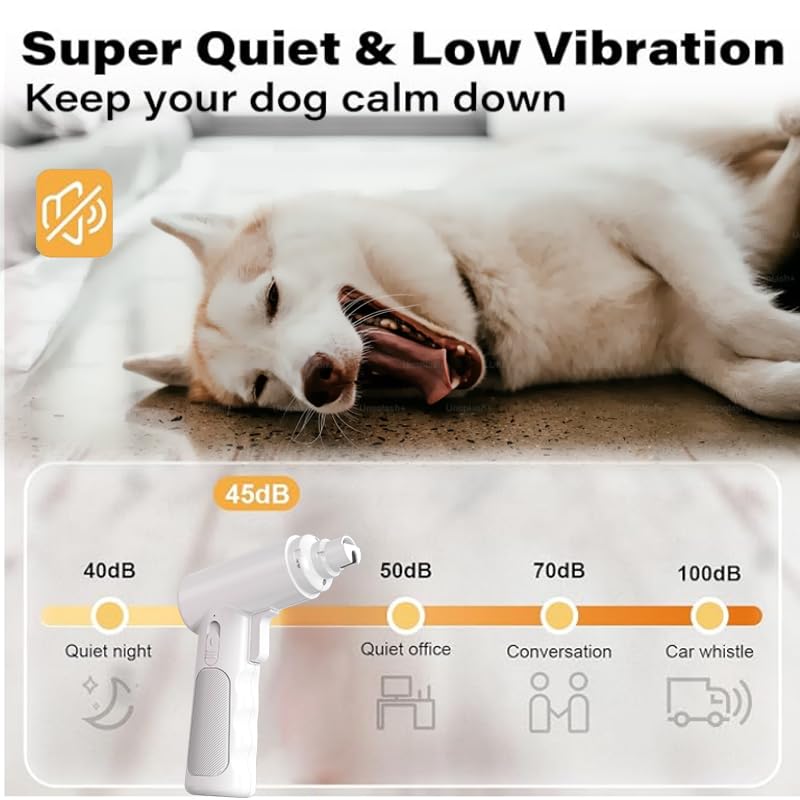 Dog Nail Grinder Electric - Super Quiet Low Vibration Pet Nail Trimmer with 2 LED Lights | USB Rechargeable Cordless 3 Speeds | Painless Paw Grooming for Small Medium Large Dogs & Cats - PawsPlanet Australia