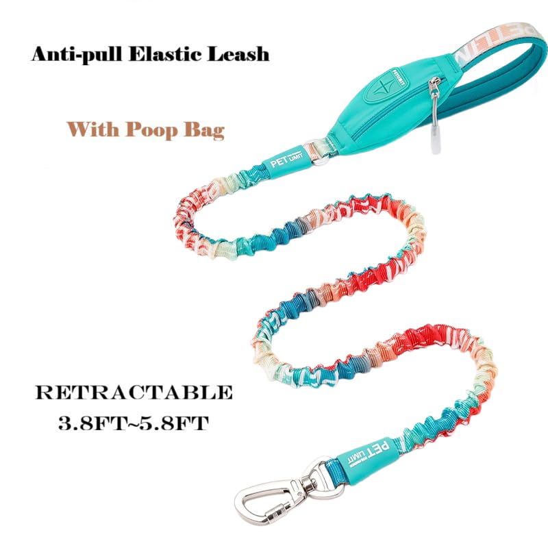 Upgraded Heavy Duty Bungee Dog Leash with Poop Bag Holder – Shock Absorbing Reflective Leash with Durable Nylon, Padded Handle & Alloy Clasp for All Dog Breeds, Retractable 3.8FT~5.8FT(Gradient Blue) Gradient Blue - PawsPlanet Australia