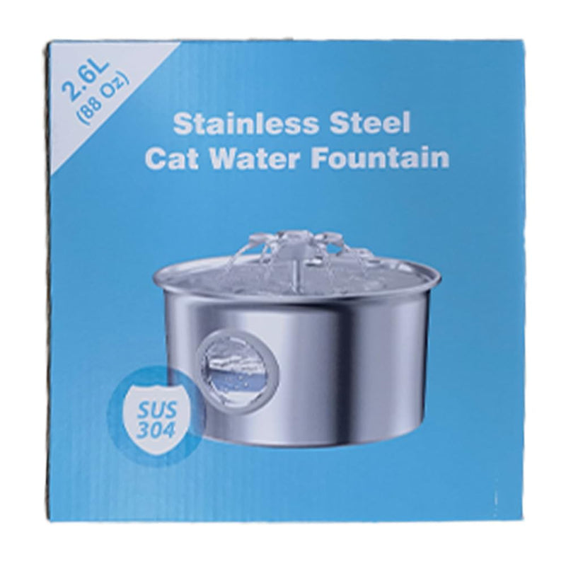 Stainless Steel Cat Water Fountain: 88oz/2.6L Ultra Quiet Pet Fountain with Flower Kitty Spout & LED Blue Light Water Dispenser with Water Level Window for Cats/Dogs Indoor (Silver) - IHOUONE cat Fountain + 1 Filters & 1 Sponges - PawsPlanet Australia