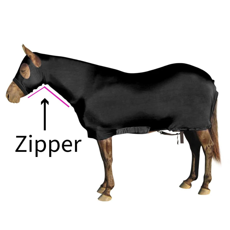 Derby Originals Comfy Stretch Lycra Sleazy Slicker Full Head and Body Sheet with Zipper – 6-Month Warranty Large Mini Horse Black - PawsPlanet Australia