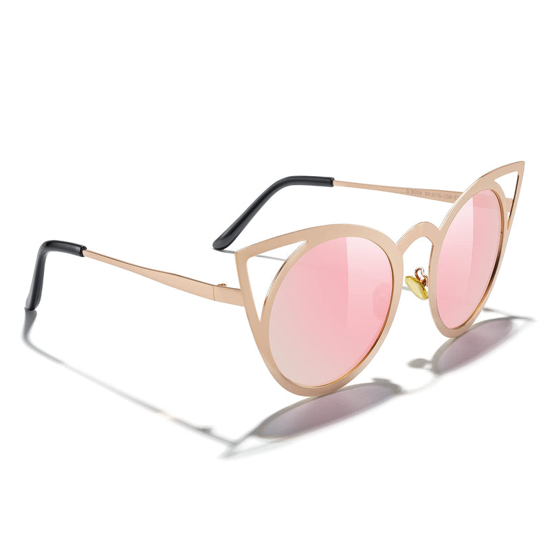 MERRY'S Cat Eye Sunglasses Round Metal Cut-Out Flash Mirror Lens Sun glasses S8064 Pink 50 Millimeters - PawsPlanet Australia