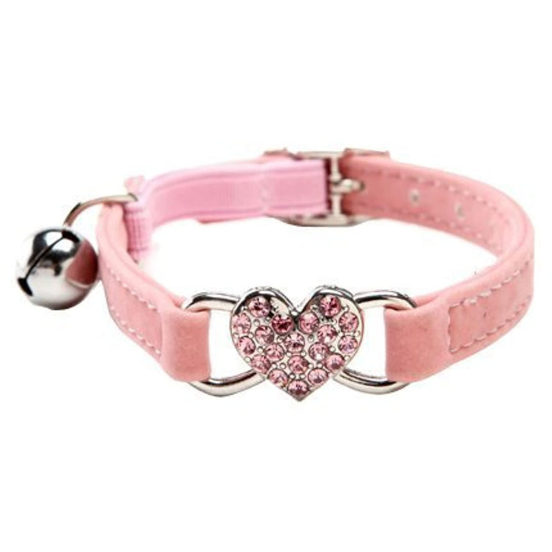 CHUKCHI Heart Bling Cat Collar with Safety Belt and Bell 8-11 Inches(Pink) Pink