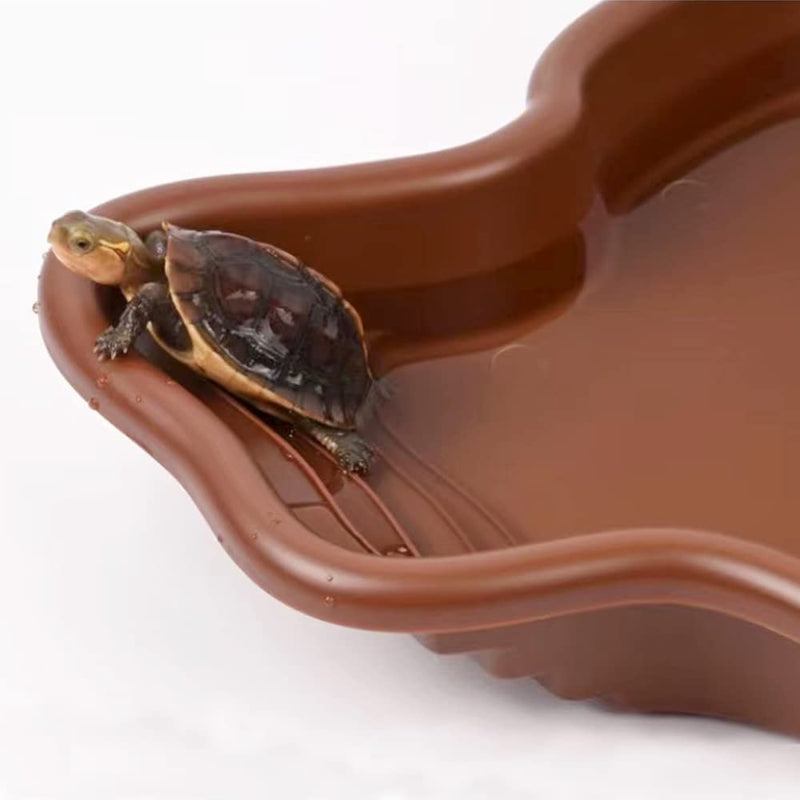 Flushbay Extra Large Reptile Bathing Pool Reptile Feeding Dish Water Bowl with Ramp Aquarium Ornament for Gecko, Snake, Turtle, Bearded Dragon, Lizard Bath (Brown) Brown - PawsPlanet Australia